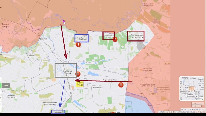 Các mũi tiến công của quân đội Nga và dân quân Donbass vào thành phố Seversk. Quân đội Ukraine rút lui. Ảnh South Front.