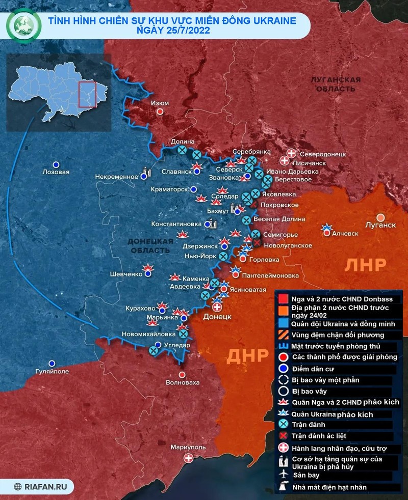 Tình hình chiến sự miền Đông Ukraine ngày 25/7. Ảnh RIA.FAN Tình hình chiến sự miền Đông Ukraine ngày 25/7. Ảnh RIA.FAN
