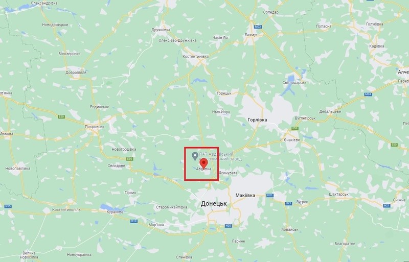 Thành phố Avdiivka trong Vùng Donetsk trên bản đồ của Ukraine. Ảnh mil.in.ua.