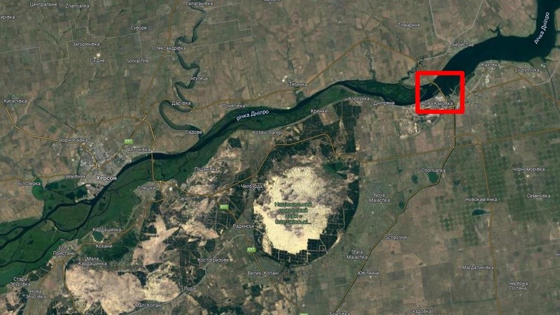 Vị trí cây cầu và nhà máy thủy điện Novokakhovskaya HPP trên bản đồ sông Dnepro. Ảnh mil.in.ua. Vị trí cây cầu và nhà máy thủy điện Novokakhovskaya HPP trên bản đồ sông Dnepro. Ảnh mil.in.ua.