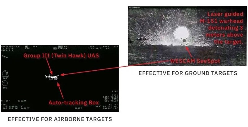 Tên lửa có điều khiển AGR-20 (APKWS) tấn công UAV và mục tiêu mặt đất, kích nổ phi tiếp xúc trên khoảng cách 3m. Ảnh Military Leak Tên lửa có điều khiển AGR-20 (APKWS) tấn công UAV và mục tiêu mặt đất, kích nổ phi tiếp xúc trên khoảng cách 3m. Ảnh Military Leak