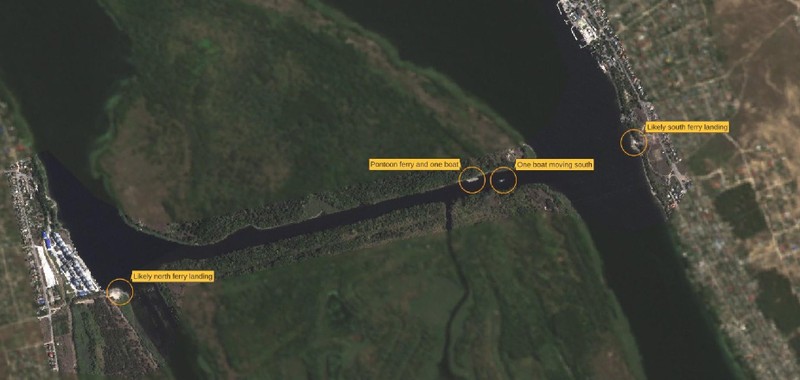 Phà Nga qua khu vực Nova Kakhovka. 02.09.2022. Ảnh Vệ tinh Phà Nga qua khu vực Nova Kakhovka. 02.09.2022. Ảnh Vệ tinh