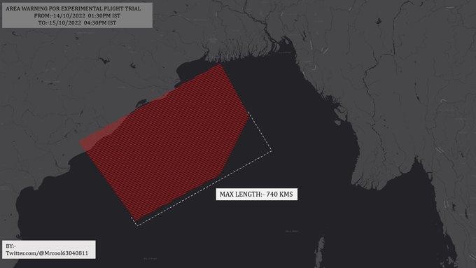 Vùng cấm bay trong cuộc thử nghiệm tên lửa. Ảnh Naval News