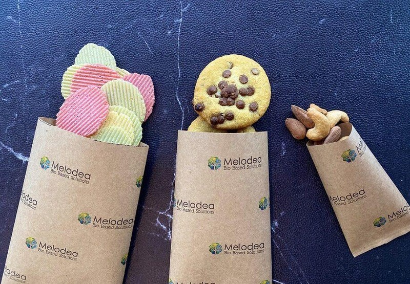 Melodea tạo lớp phủ sinh học cho bao bì thực phẩm từ bột gỗ. Ảnh Courtesy Melodea tạo lớp phủ sinh học cho bao bì thực phẩm từ bột gỗ. Ảnh Courtesy