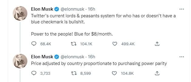 Người dùng sẽ mua dấu tích xanh lam trên Twitter với giá 8 USD/tháng. Người dùng sẽ mua dấu tích xanh lam trên Twitter với giá 8 USD/tháng.