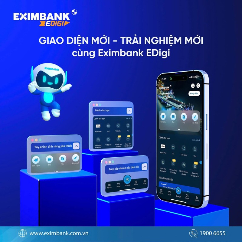 Eximbank thường xuyên nâng cấp ứng dụng ngân hàng số nhằm nâng cao trải nghiệm khách hàng. Eximbank EDigi.jpeg