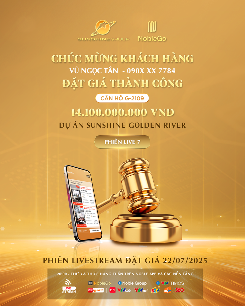 Duy nhất trong phiên livestream ngày 22/7, khách hàng Vũ Ngọc Tân đã chốt thành công căn G2109 với giá 14,1 tỷ đồng Ảnh 1 (4).png