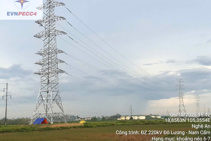 Thi công kéo dây Dự án đường dây 220kV Đô Lương – Nam Cấm Thi công kéo dây Dự án đường dây 220kV Đô Lương – Nam Cấm