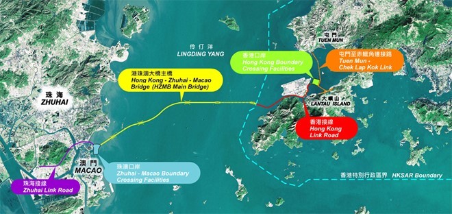 Cầu Hong Kong - Châu Hải - Macau - Chi phí: 10,6 tỷ USD Hệ thống gồm nhiều cầu và hầm dưới biển dài 50 km này sẽ nối liền 3 thành phố lớn dọc vùng đồng bằng sông Châu Giang, Trung Quốc. Dự án này khởi công năm 2009 và dự kiến hoàn thành vào năm 2016. Tuy nhiên, tiến độ chậm trễ đã khiến thời gian hoàn thành dự kiến lùi xuống năm 2021. Ảnh:Candrholdings.