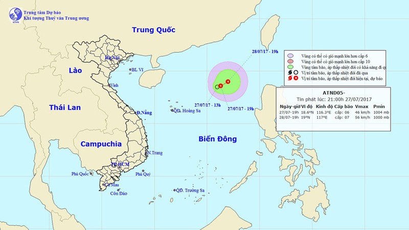 Sơ đồ đường đi áp thấp nhiệt đới - nguồn Trung tâm dự báo khí tượng thủy văn trung ương
