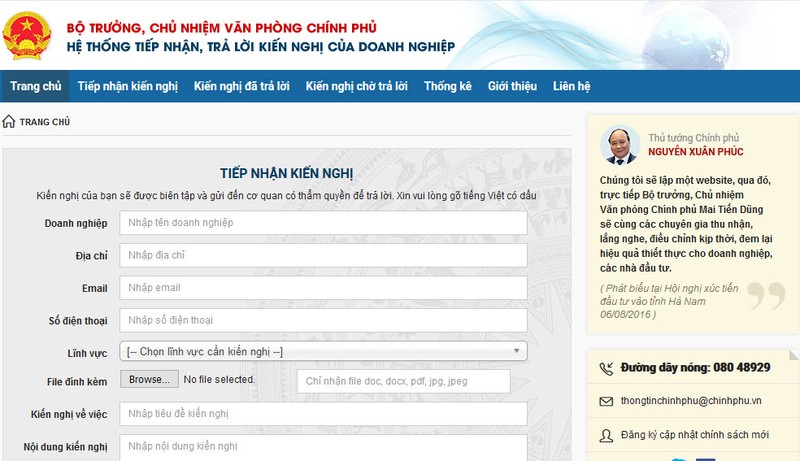 Những kiến nghị, thắc mắc của doanh nghiệp đều được trả lời giải đáp nhanh chóng và đầy đủ tại địa chỉ http://doanhnghiep.chinhphu.vn/