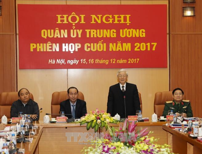 Tổng Bí thư Nguyễn Phú Trọng chủ trì Hội nghị Quân ủy Trung ương. Ảnh: TTXVN