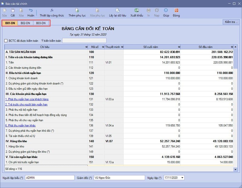 Mẫu báo cáo tài chính được tự động tổng hợp trên MISA SME.NET 2020 Mẫu báo cáo tài chính được tự động tổng hợp trên MISA SME.NET 2020