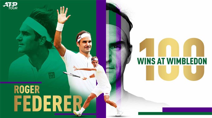 Federer thắng trận thứ 100 ở Wimbledon (ảnh ATP) Federer thắng trận thứ 100 ở Wimbledon (ảnh VietTimes)