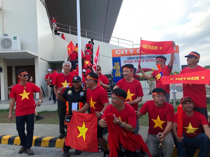 1.500 khán giả Việt Nam đã có mặt cổ động cho U22 Việt Nam. Ảnh VFF 1.500 khán giả Việt Nam đã có mặt cổ động cho U22 Việt Nam. Ảnh VFF