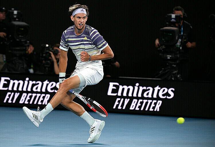 Tay vợt người Áo Dominic Thiem đã khiến Djokovic phải nhận set thua cách biệt nhất trong những lần "Nole" dự chung kết Australia Open. Ảnh BTC Tay vợt người Áo Dominic Thiem đã khiến Djokovic phải nhận set thua cách biệt nhất trong những lần "Nole" dự chung kết Australia Open. Ảnh BTC