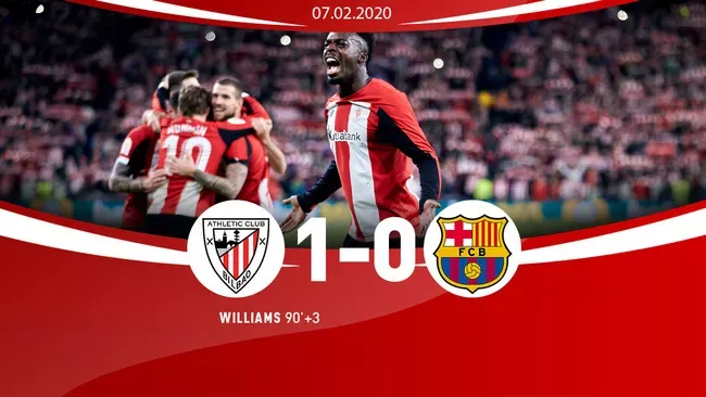 Bị ép toàn trận nhưng Inaki Williams - cầu thủ đang nắm giữ kỷ lục ra sân nhiều nhất ở La Liga trong màu áo Bilbao đá có cú sút khiến khiến Sergio đá phản lưới nhà vào phút bù giờ 90+3, đủ để loại Barca ra khỏi cuộc chơi. Ảnh CLB Bị ép toàn trận nhưng Inaki Williams - cầu thủ đang nắm giữ kỷ lục ra sân nhiều nhất ở La Liga trong màu áo Bilbao đá có cú sút khiến khiến Sergio đá phản lưới nhà vào phút bù giờ 90+3, đủ để loại Barca ra khỏi cuộc chơi. Ảnh CLB