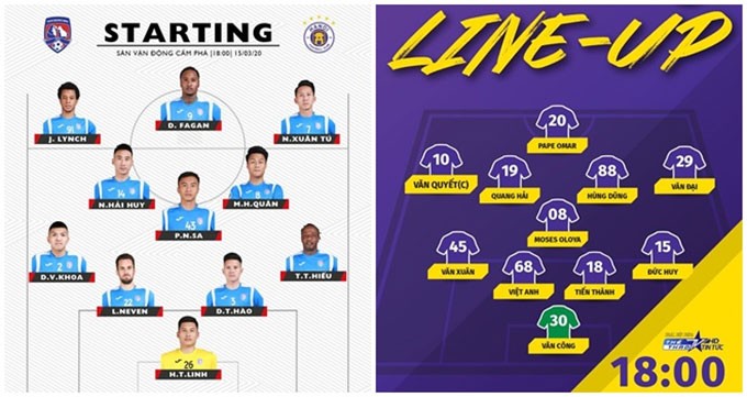 Sơ đồ xuất phát của 2 đội bóng. Ảnh AT