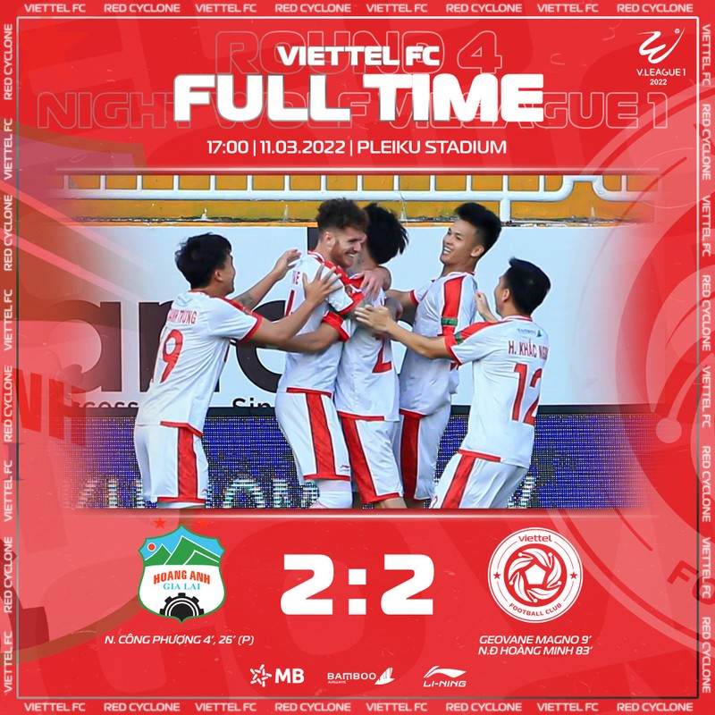 Một trận cầu mãn nhãn người xem bởi có đến 4 bàn thắng trong thế rượt đuổi và giúp Viettel có được vị trí thứ nhì. Ảnh VT Một trận cầu mãn nhãn người xem bởi có đến 4 bàn thắng trong thế rượt đuổi và giúp Viettel có được vị trí thứ nhì. Ảnh VT