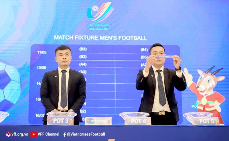 Lế bốc thăm chia bảng bóng đá năm SEA Games 31. Ảnh VFF