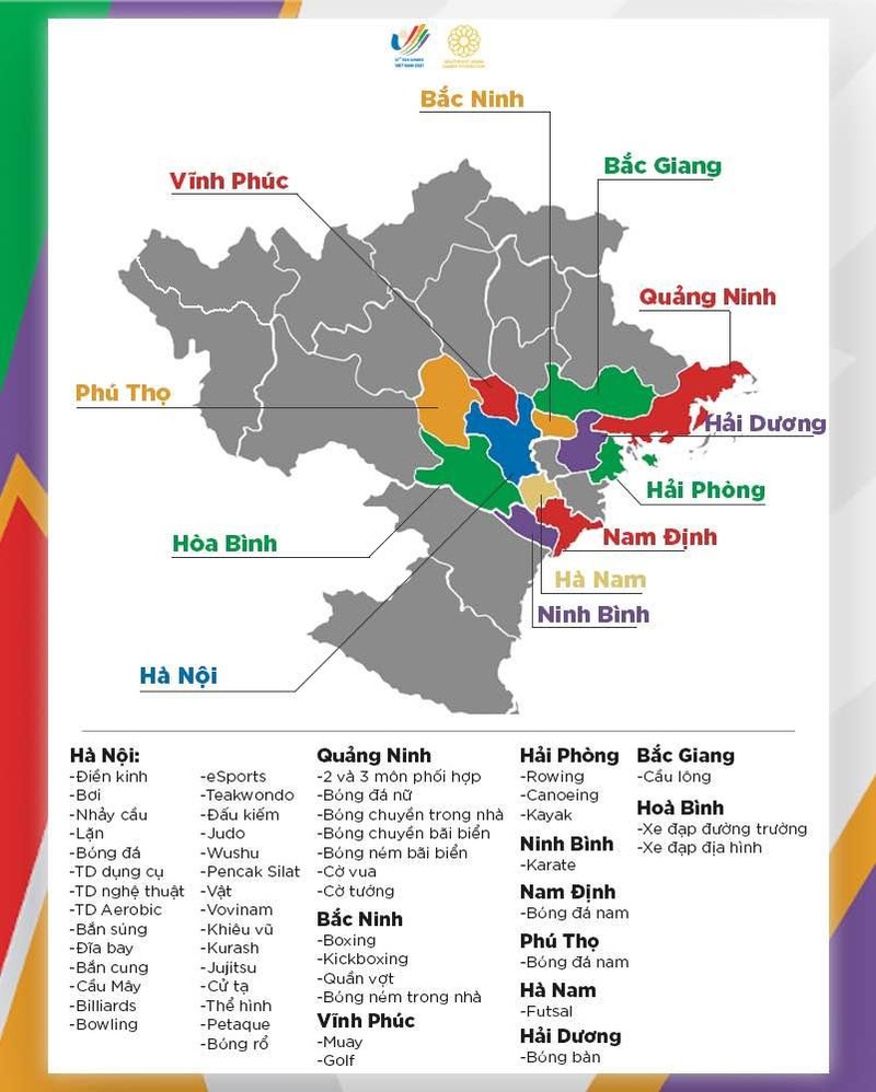 Các địa điểm thi đấu SEA Games 31. Ảnh TT Các địa điểm thi đấu SEA Games 31. Ảnh TT