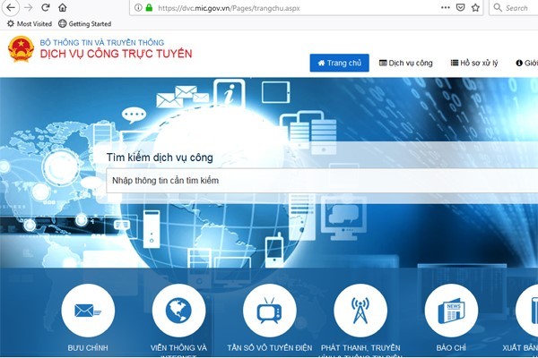 Cổng dịch vụ công trực tuyến của Bộ TT&TT