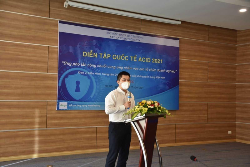 Ông Nguyễn Đức Tuân phát biểu tại cuộc diễn tập. Ảnh VNCERT