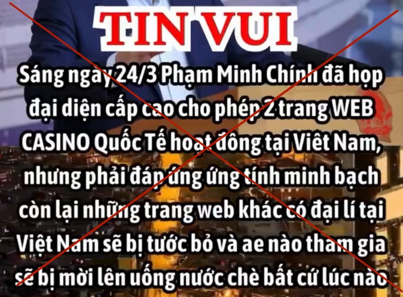 Thông tin sai sự thật về việc Thủ tướng cấp phép cho game cờ bạc. Ảnh chụp màn hình 1.jpg