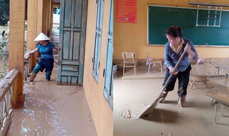 Nước rút, trong các lớp học ngập bùn đất. Ảnh: Trường Minh Chuẩn. New Project.jpg