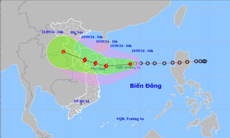 Dự báo hướng và thời gian di chuyển của áp thấp nhiệt đới. Ảnh: Trung tâm Dự báo khí tượng thủy văn quốc gia.