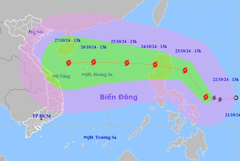 Hướng di chuyển của bão Trà Mi trên biển đông.