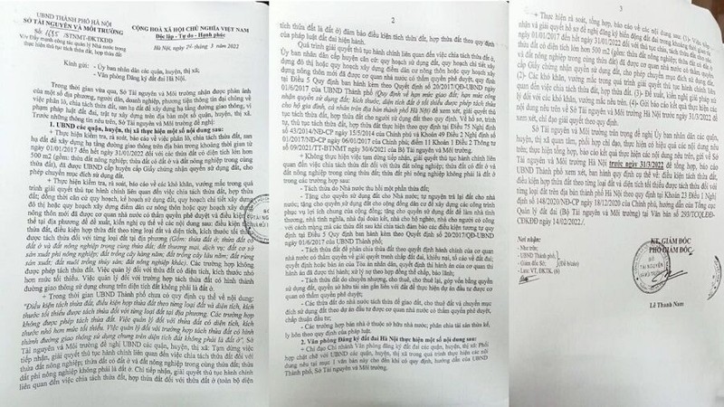 Văn bản số 1685 do Phó giám đốc Sở Tài nguyên và Môi trường Lê Thanh Nam ký ban hành ngày 22/3/2022 đã bị bãi bỏ sau khi Bộ Tư pháp "tuýt còi". VB 1685.jpg
