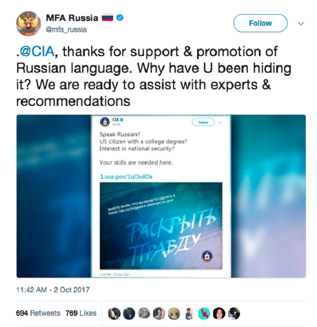 Chết cười với những lần chính phủ Nga “troll” Mỹ và Anh trên Twitter ảnh 4 Chết cười với những lần chính phủ Nga “troll” Mỹ và Anh trên Twitter ảnh 4