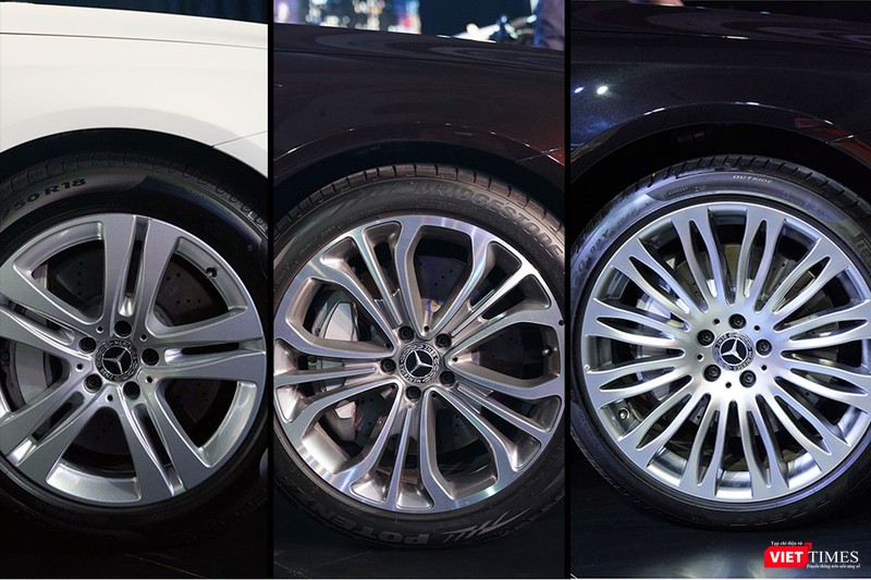 Sự khác biệt trên la-zăng giữa các phiên bản của S 450L, S 450L Luxury và Maybach S 450 4MATIC (từ trái sang phải)