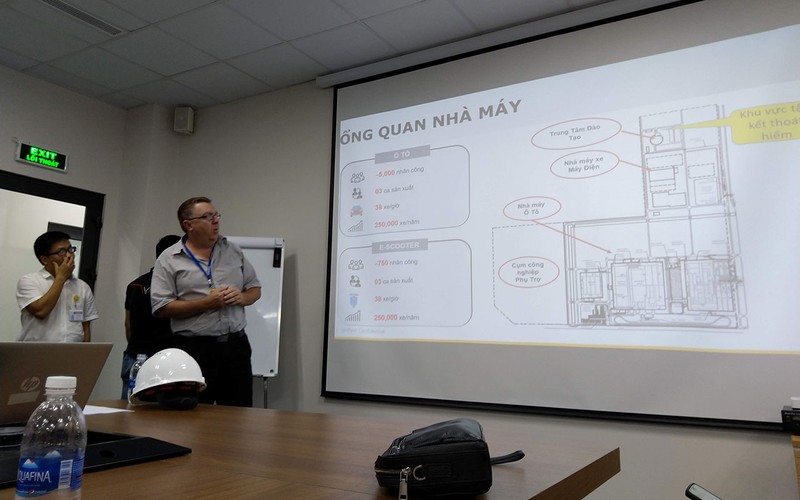 Ông Shaun Calvert – Phó Chủ tịch sản xuất tại VinFast giới thiệu với báo chí về tổng quan của tổ hợp sản xuất ô tô và xe máy điện VinFast. Ông Shaun Calvert – Phó Chủ tịch sản xuất tại VinFast giới thiệu với báo chí về tổng quan của tổ hợp sản xuất ô tô và xe máy điện VinFast.