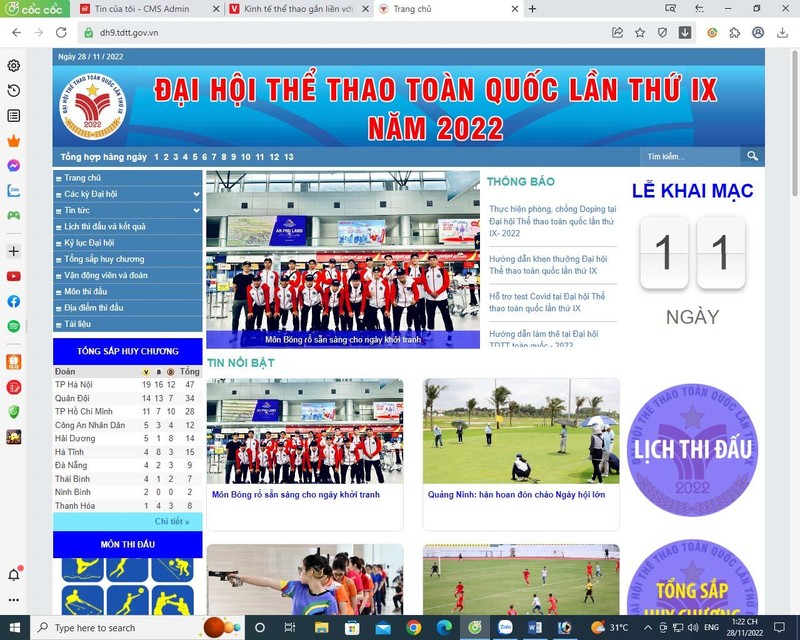 Website chính thức của Ban tổ chức Đại hội Thể thao toàn quốc lần thứ IX Website chính thức của Ban tổ chức Đại hội Thể thao toàn quốc lần thứ IX