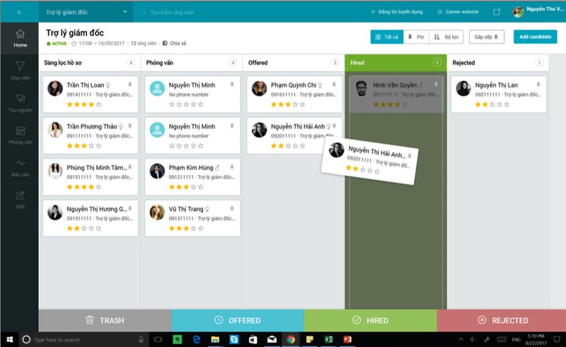 Giao diện (demo) phần mềm hỗ trợ tuyển dụng nhân sự của Base.vn