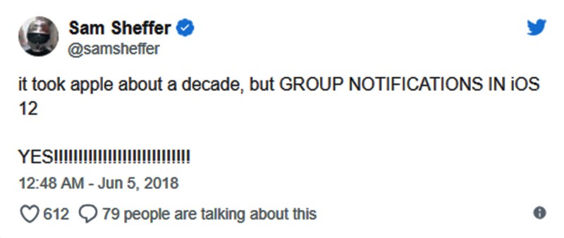 "Mất một thập kỷ Apple mới đưa nhóm thông báo vào iOS 12. Hay!!!" "Mất một thập kỷ Apple mới đưa nhóm thông báo vào iOS 12. Hay!!!"