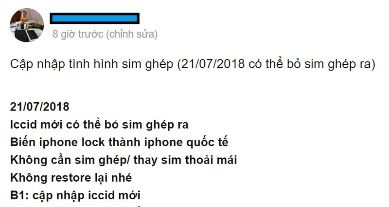 Một người dùng FB thông báo về mã ICCID "thần thánh" mới