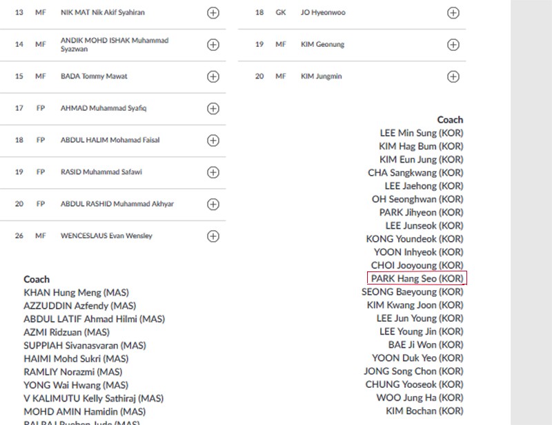 Tên của ông Park nằm trong ban huấn luyện U23 Hàn Quốc (ảnh cắt từ website chính thức ASIAD 2018) Tên của ông Park nằm trong ban huấn luyện U23 Hàn Quốc (ảnh cắt từ website chính thức ASIAD 2018)