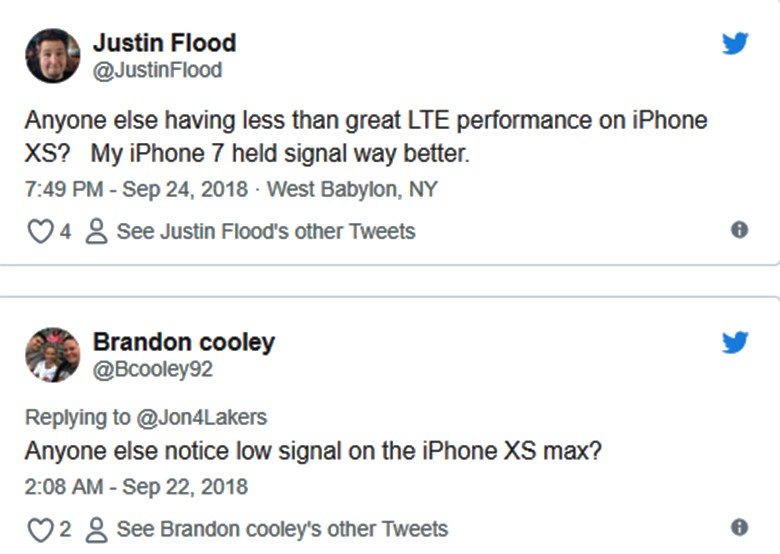 Người dùng than phiền trên Twitter về tình trạng bắt sóng kém của iPhone Xs và Xs Max (ảnh: PA) Người dùng than phiền trên Twitter về tình trạng bắt sóng kém của iPhone Xs và Xs Max (ảnh: PA)