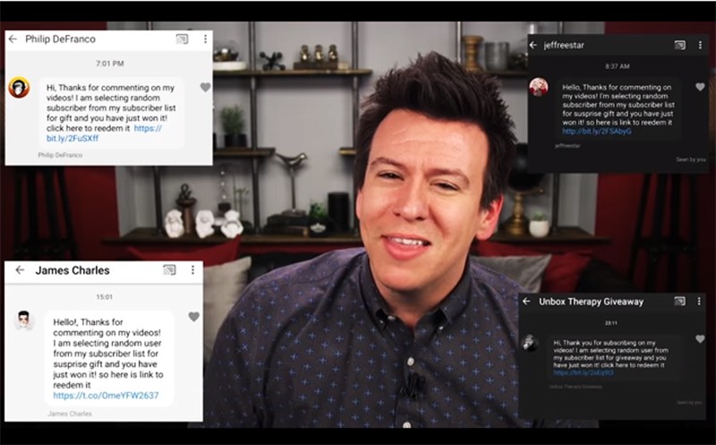 Philip DeFranco cảnh báo người theo dõi kênh của anh về khả năng bị lừa đảo (ảnh cắt từ clip YouTube)