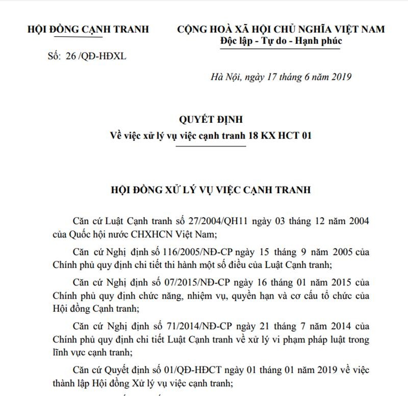 Văn bản kết luận của Hội đồng Cạnh tranh Văn bản kết luận của Hội đồng Cạnh tranh