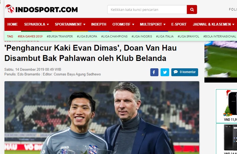 Bài viết về Đoàn Văn Hậu trên tờ IndoSport