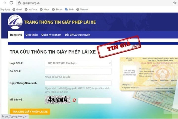 Nhiều website đội lốt trang thông tin tra cứu giấy phép lái xe của Bộ Giao thông Vận tải