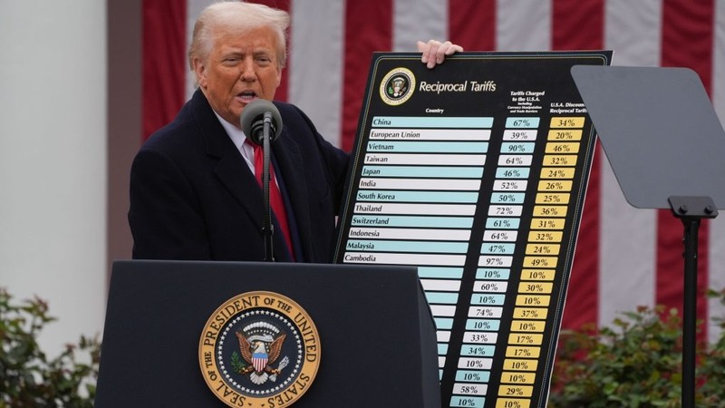 Tổng thống Trump đưa ra mức thuế đối ứng với từng quốc gia. Ảnh: The Washington Post Tong thong Trump tuyen bo thue doi ung - The Washington Post.jpg