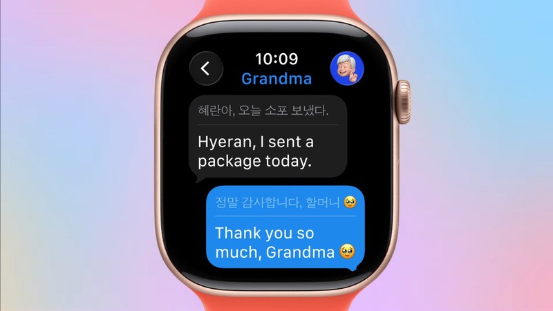 Tính năng dịch trực tiếp trên watchOS 26. Ảnh: Apple tinh nang dich truc tiep Apple Watch - Apple.jpg