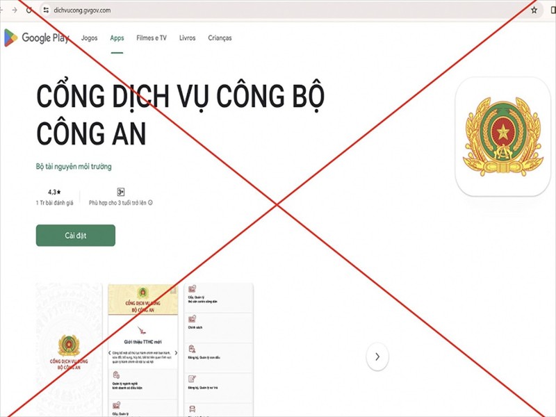 Ứng dụng Dịch vụ công giả mạo. Ảnh: Bộ Công an cung cấp ung dung dich vu cong gia mao - Bo Cong an.jpg