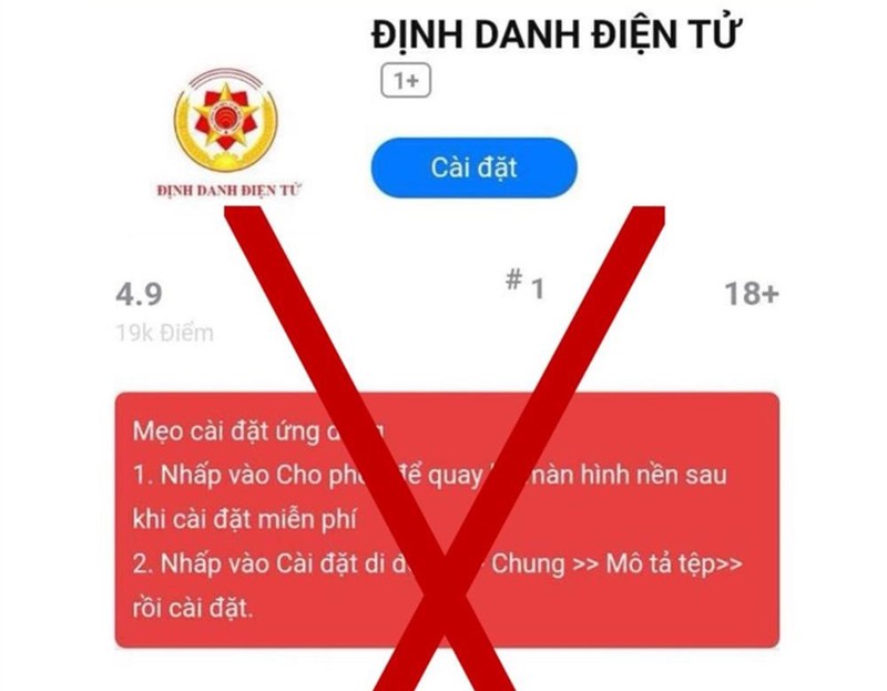 Ứng dụng Định danh điện tử giả mạo. Ảnh: Bộ Công an cung cấp ung dung gia mao - Bo Cong an.jpg