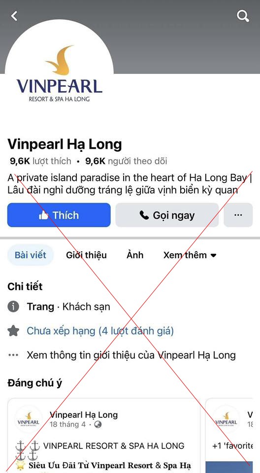 Fanpage giả mạo VinPearl Hạ Long có lượt thích và lượt theo dõi giống nhau fanpage gia Vinpearl.jpg